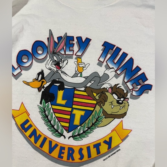Vintage 1990s Looney Tunes University Bugs Bunnt Crew Neck Sweatshirt READ - Picture 2 of 11